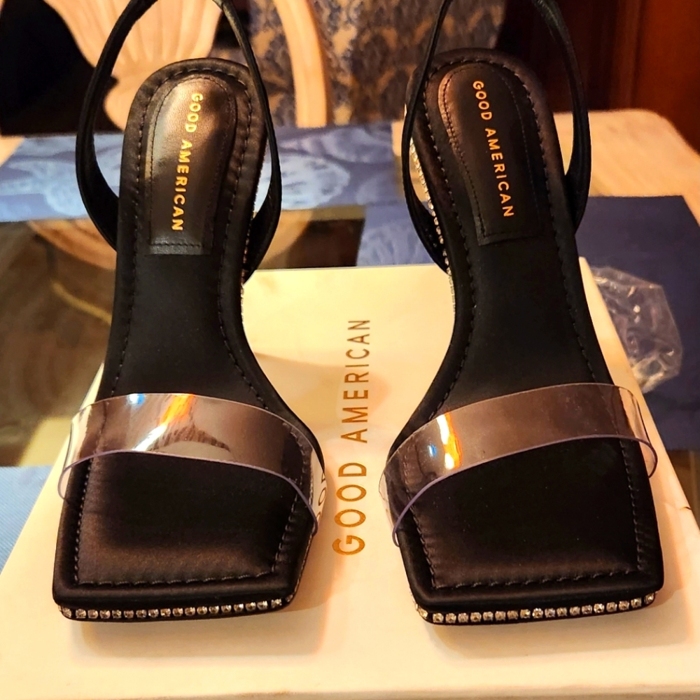 GOOD AMERICAN BLACK STUDED HEELS SIZE 9 RUN SMALL